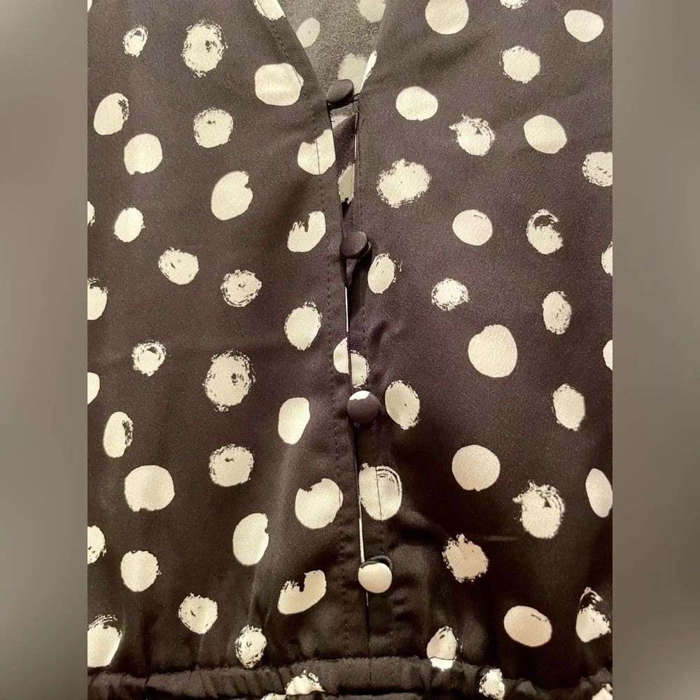 J. Crew Women's Black Peplum Blouse in Painted‎ Dot Satiny Top Size 12
